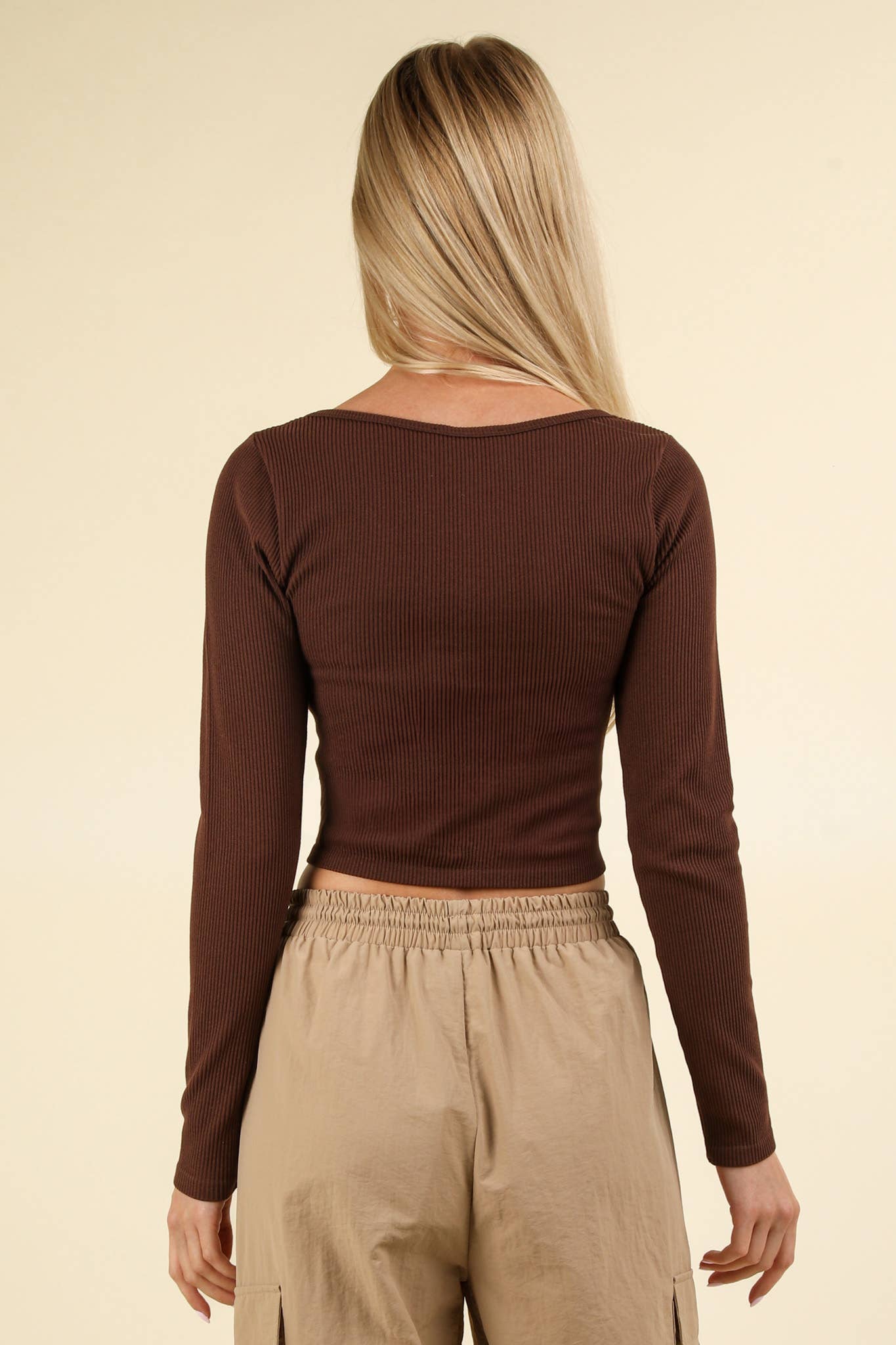 Comfy Fitted Crop Knit Top: Chocolate