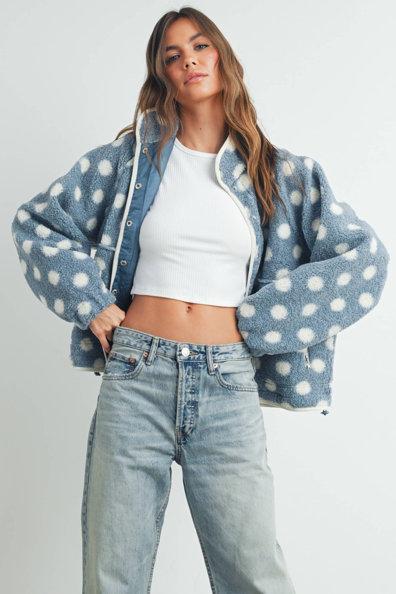 Polka Dot Button Down Jacket - Blue