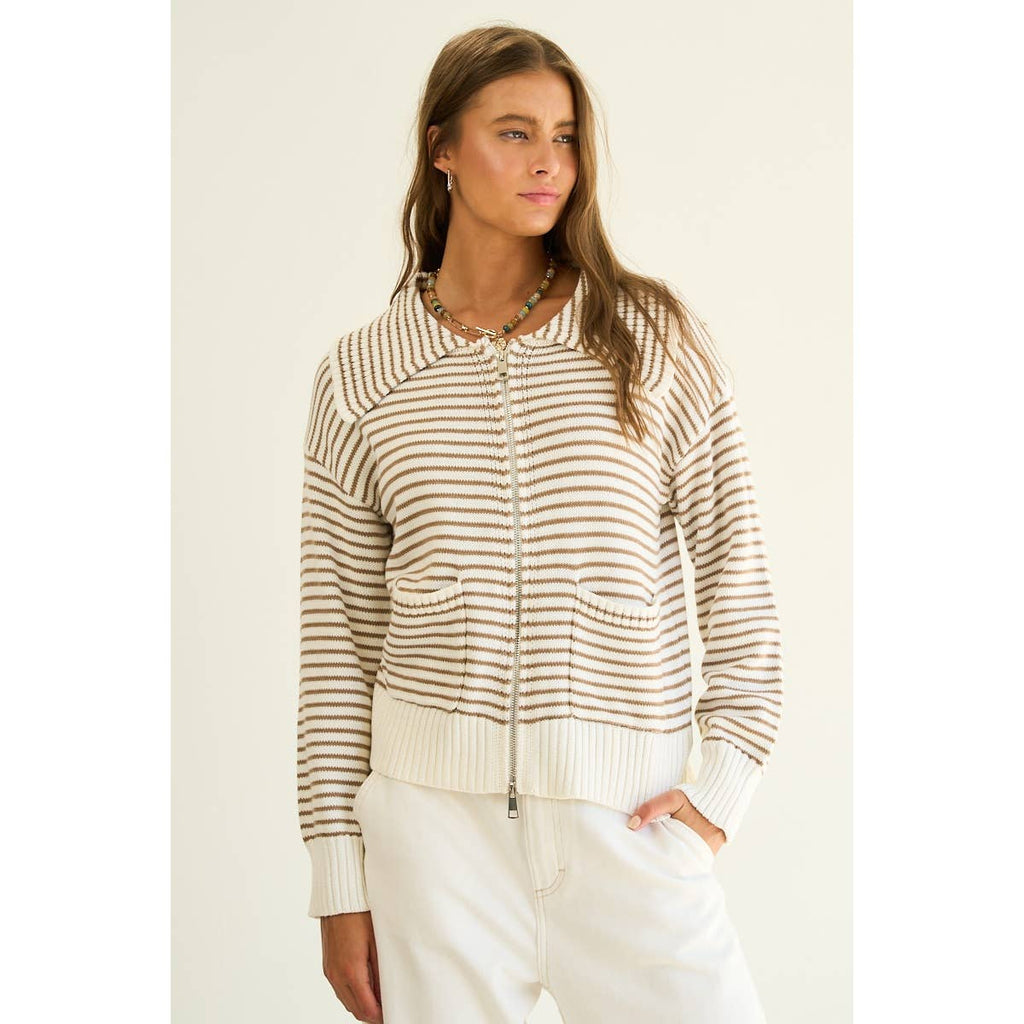 Becca Stripe Zip up Sweater