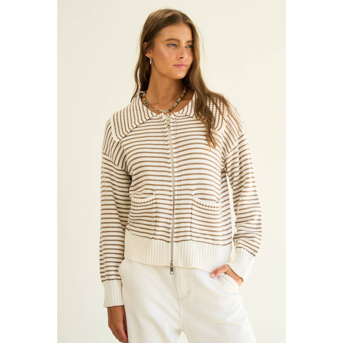 Becca Stripe Zip up Sweater
