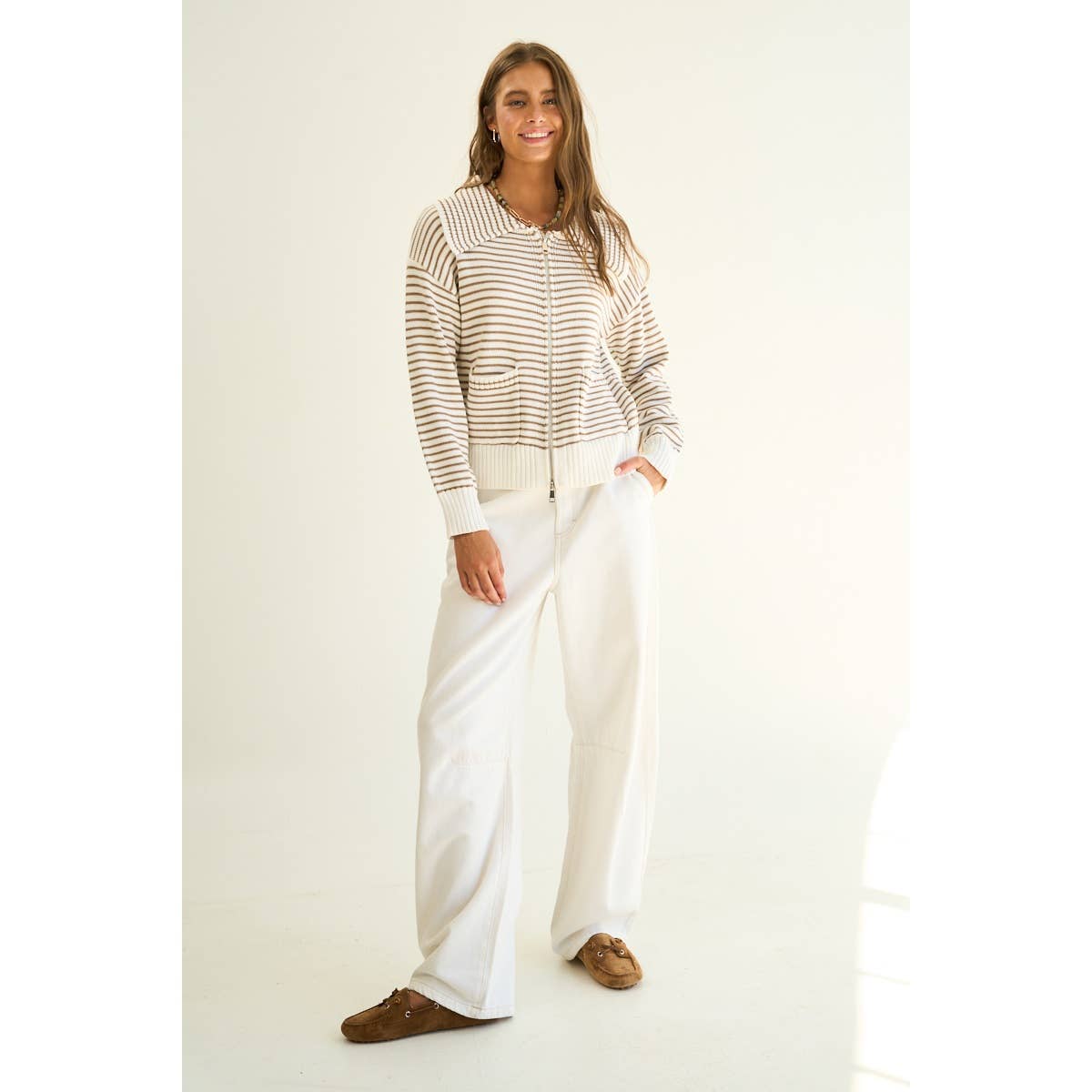 Becca Stripe Zip up Sweater