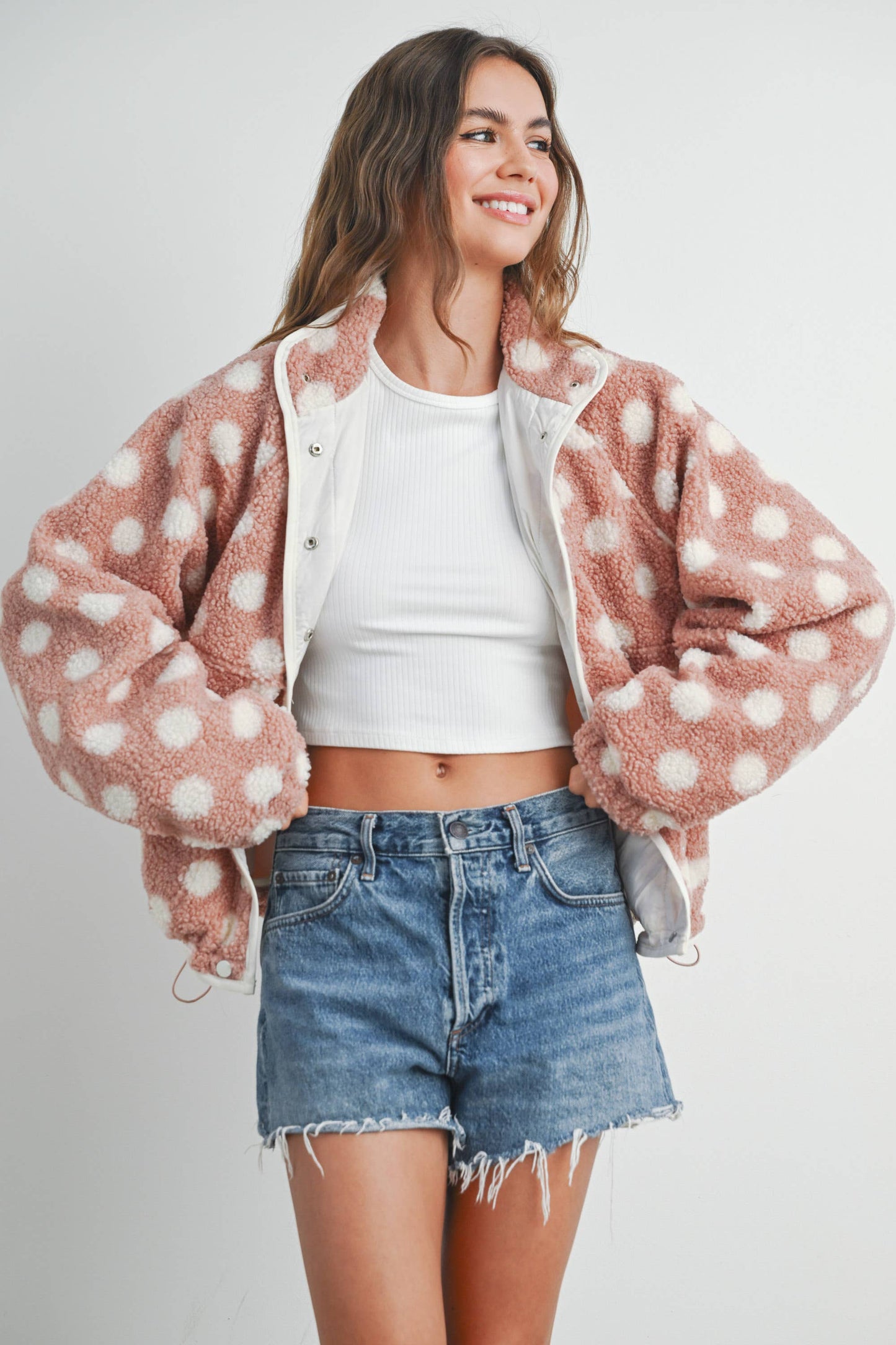 Polka Dot Button Down Jacket -Mauve