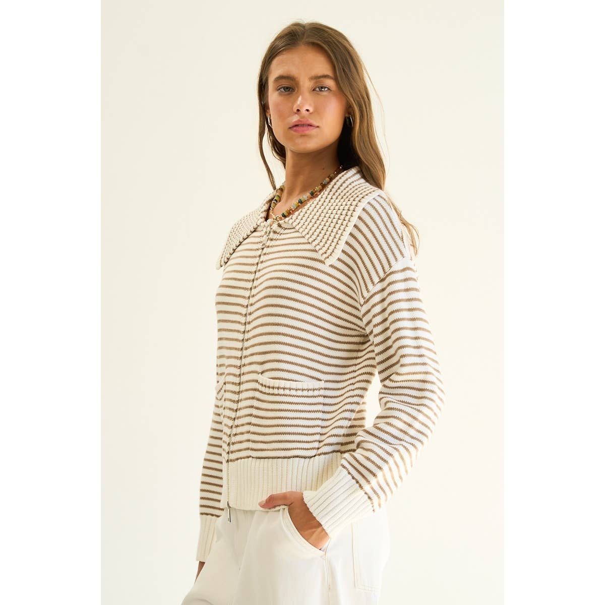 Becca Stripe Zip up Sweater