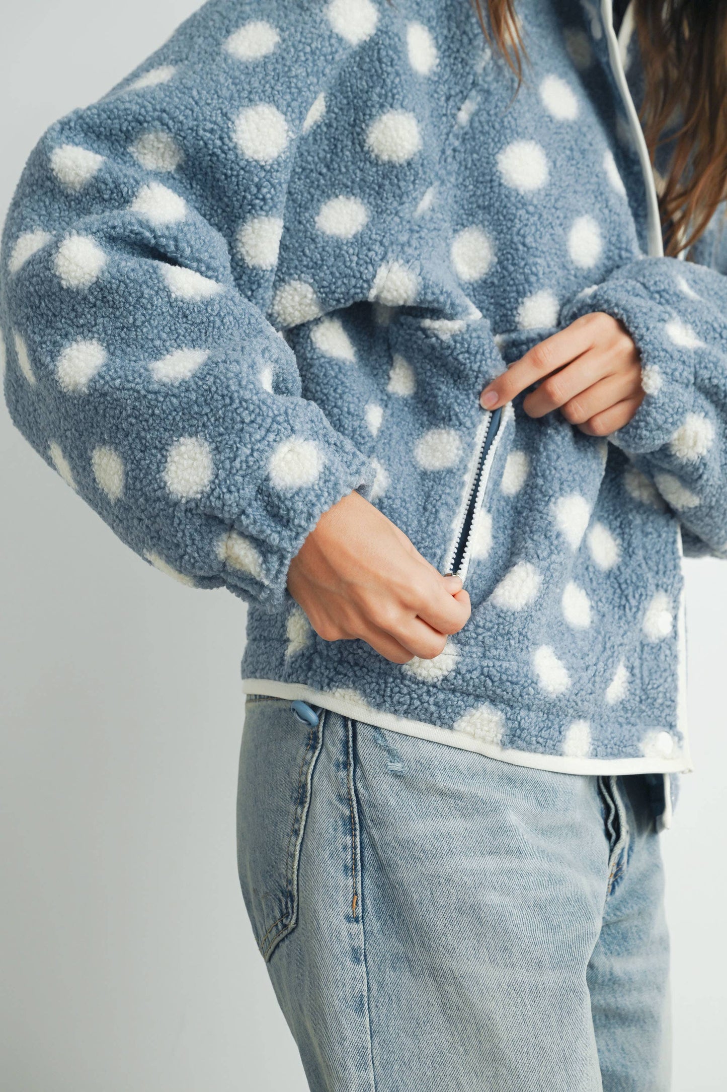 Polka Dot Button Down Jacket - Blue