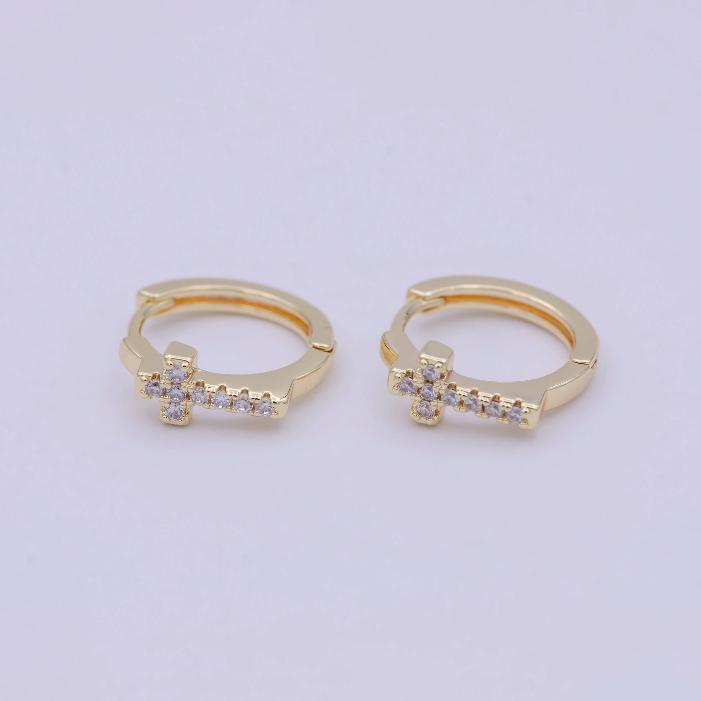 Cross Gold Hoop Earring