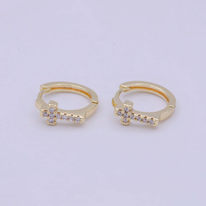 Cross Gold Hoop Earring