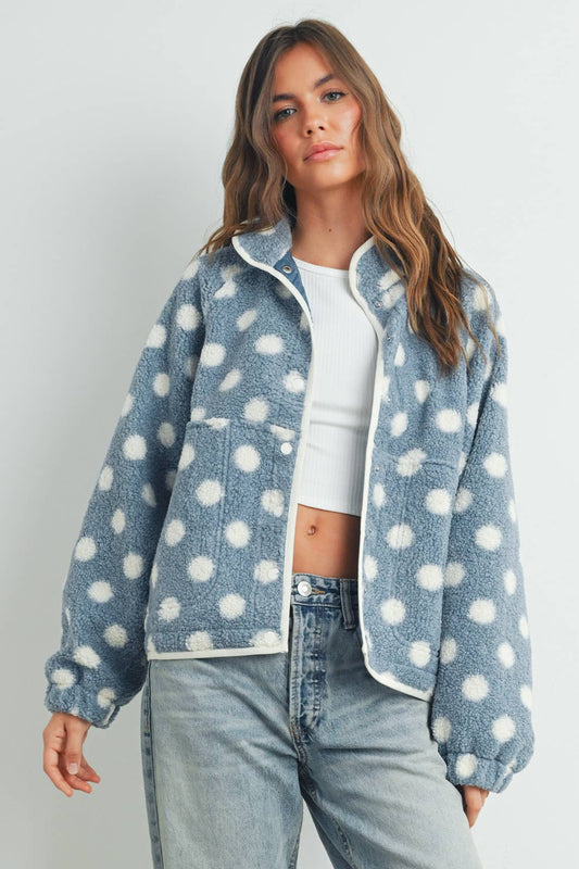 Polka Dot Button Down Jacket - Blue