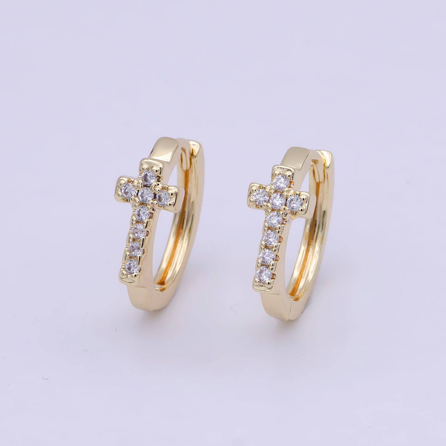 Cross Gold Hoop Earring