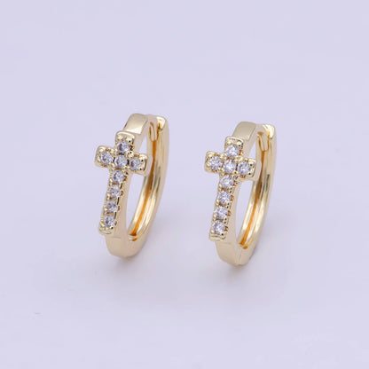 Cross Gold Hoop Earring