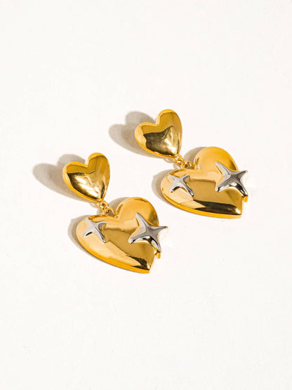 Auréole 18K Gold Non-Tarnish Heart & Star Dangle Earring