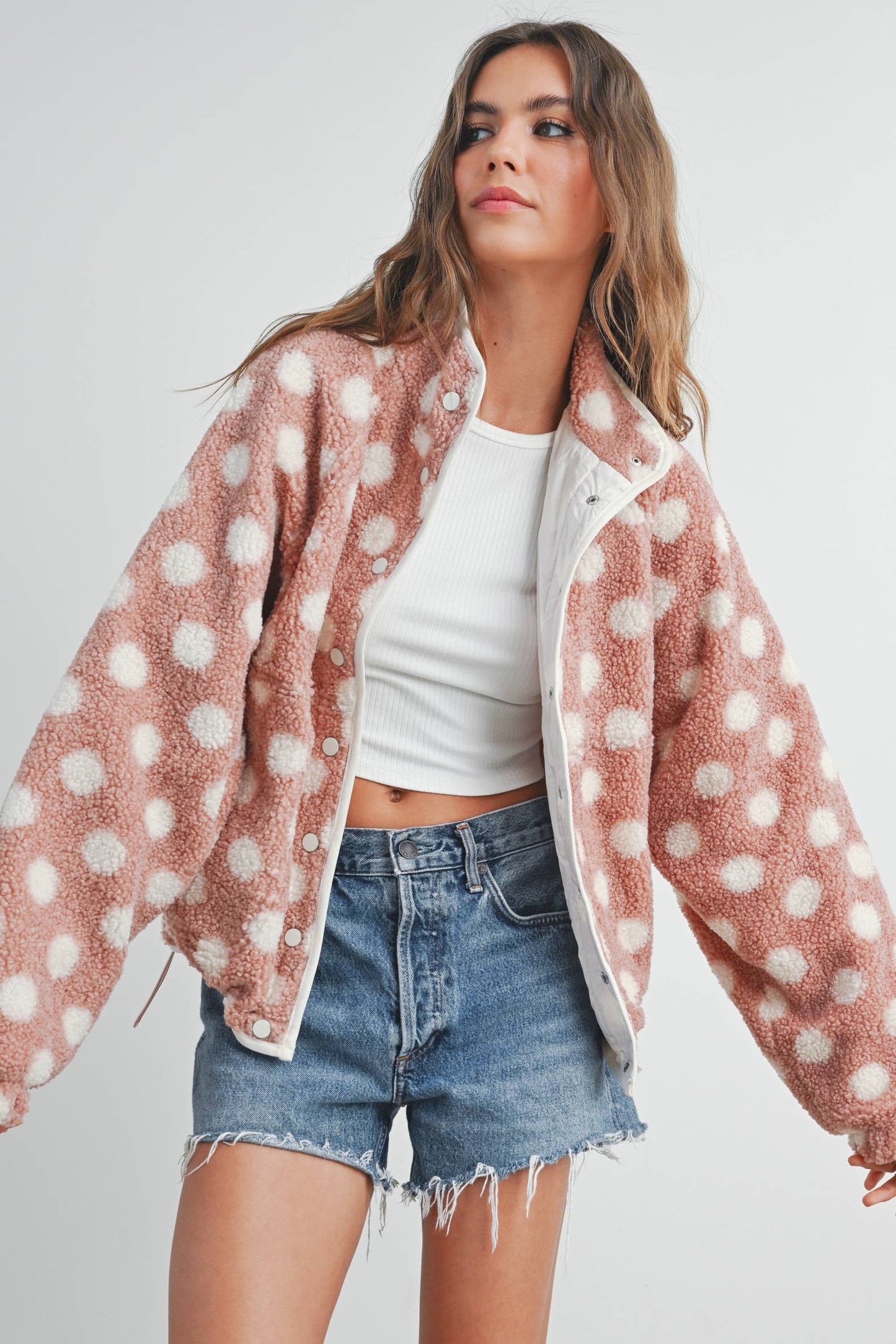 Polka Dot Button Down Jacket -Mauve