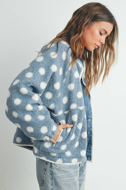 Polka Dot Button Down Jacket - Blue