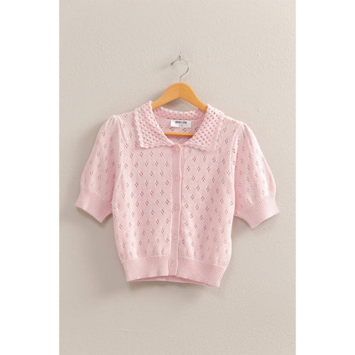 Allison Pointelle Open Knit Puff Sleeve Top - Rose & Olivia Boutique