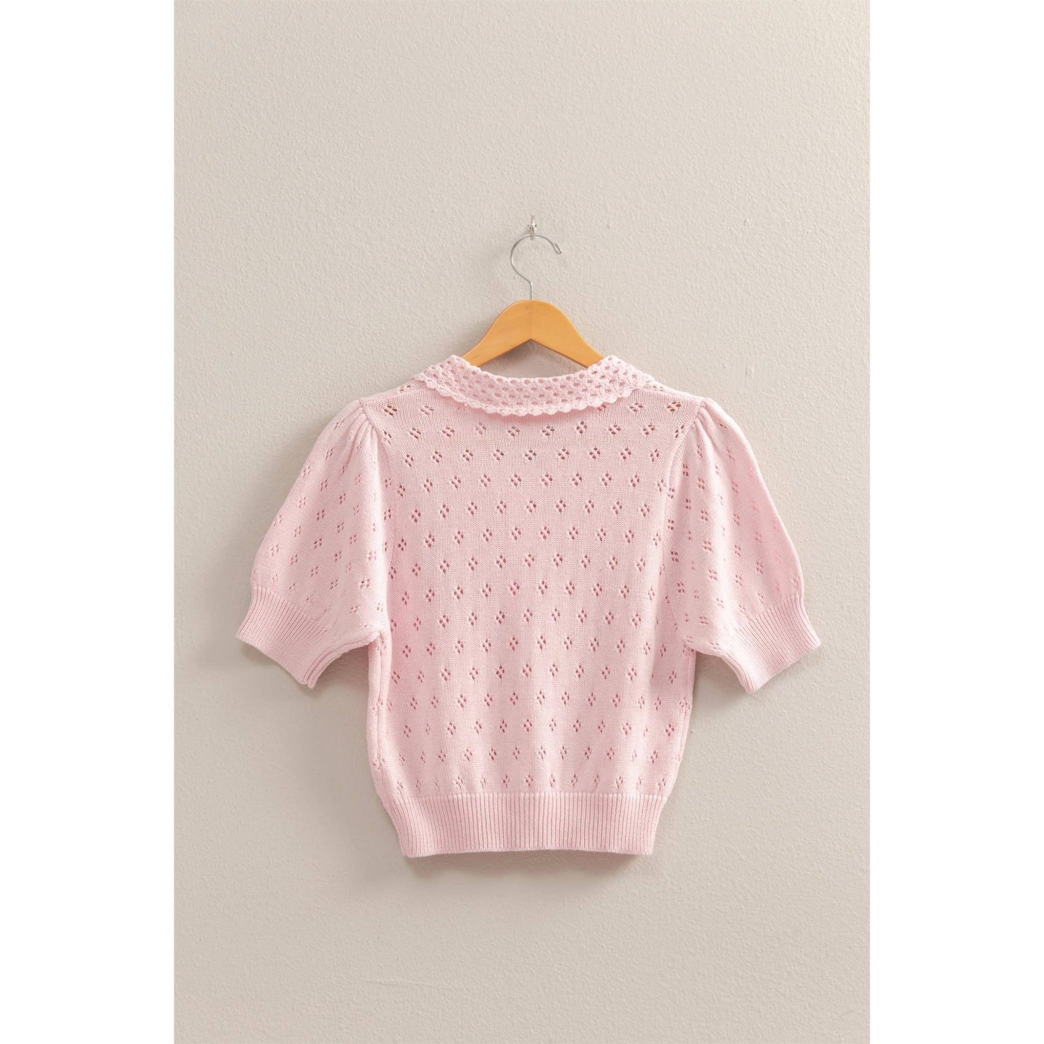 Allison Pointelle Open Knit Puff Sleeve Top - Rose & Olivia Boutique