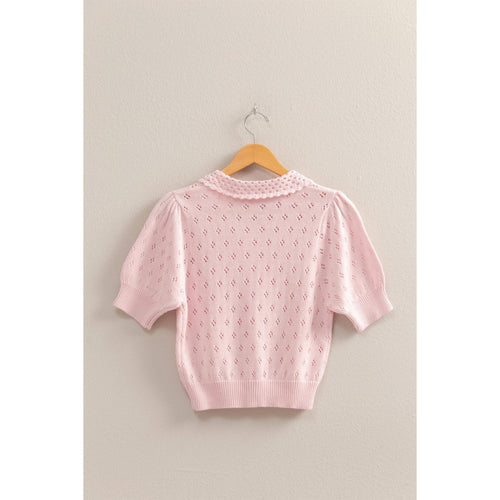 Allison Pointelle Open Knit Puff Sleeve Top - Rose & Olivia Boutique