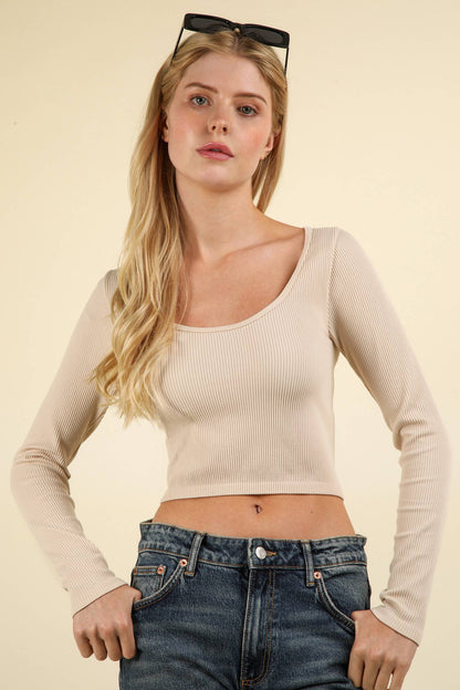 Comfy Fitted Crop Knit Top: Ecru