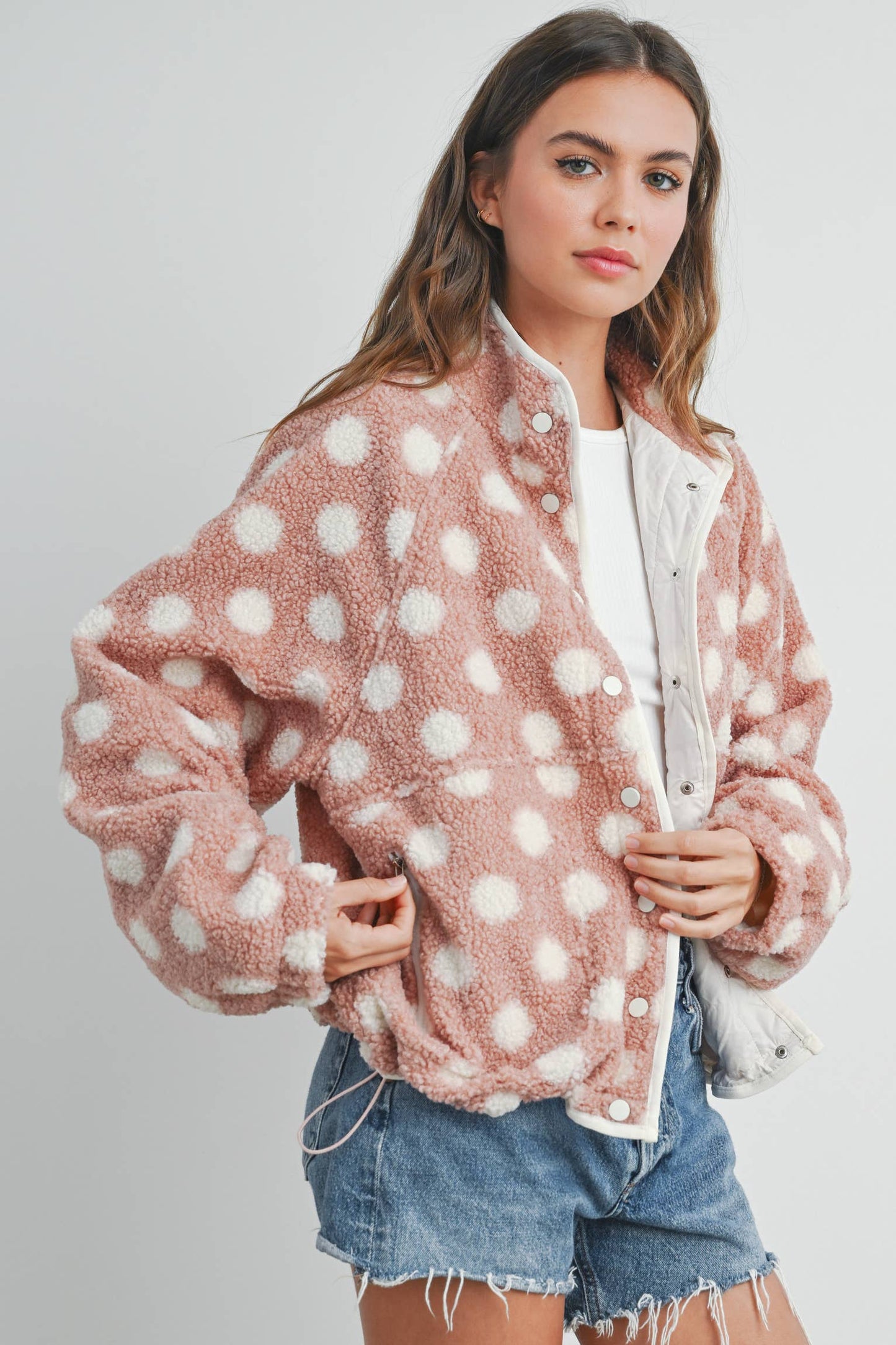 Polka Dot Button Down Jacket -Mauve