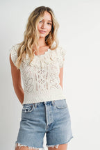 Bailee Eyelet Sweater Knit Top - Rose & Olivia Boutique