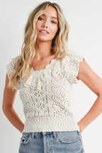 Bailee Eyelet Sweater Knit Top - Rose & Olivia Boutique