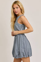 BOAT NECK SLEEVELESS BUBBLE HEM DRESS: NAVY - Rose & Olivia Boutique