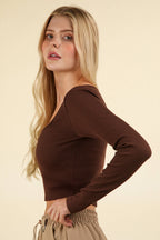 Comfy Fitted Crop Knit Top: Chocolate - Rose & Olivia Boutique