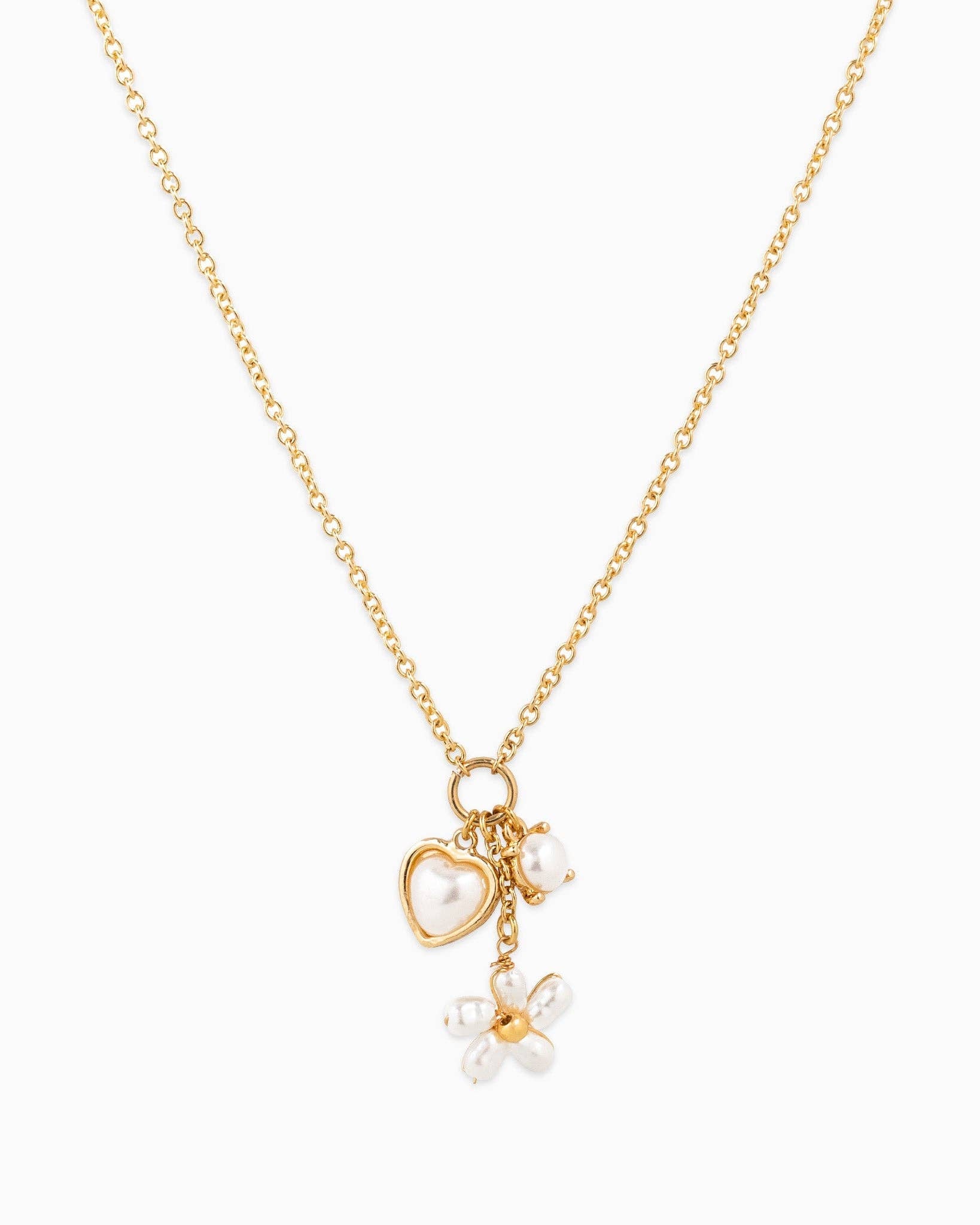 Dainty Stone & Pearl Flower Charm Necklace - Rose & Olivia Boutique
