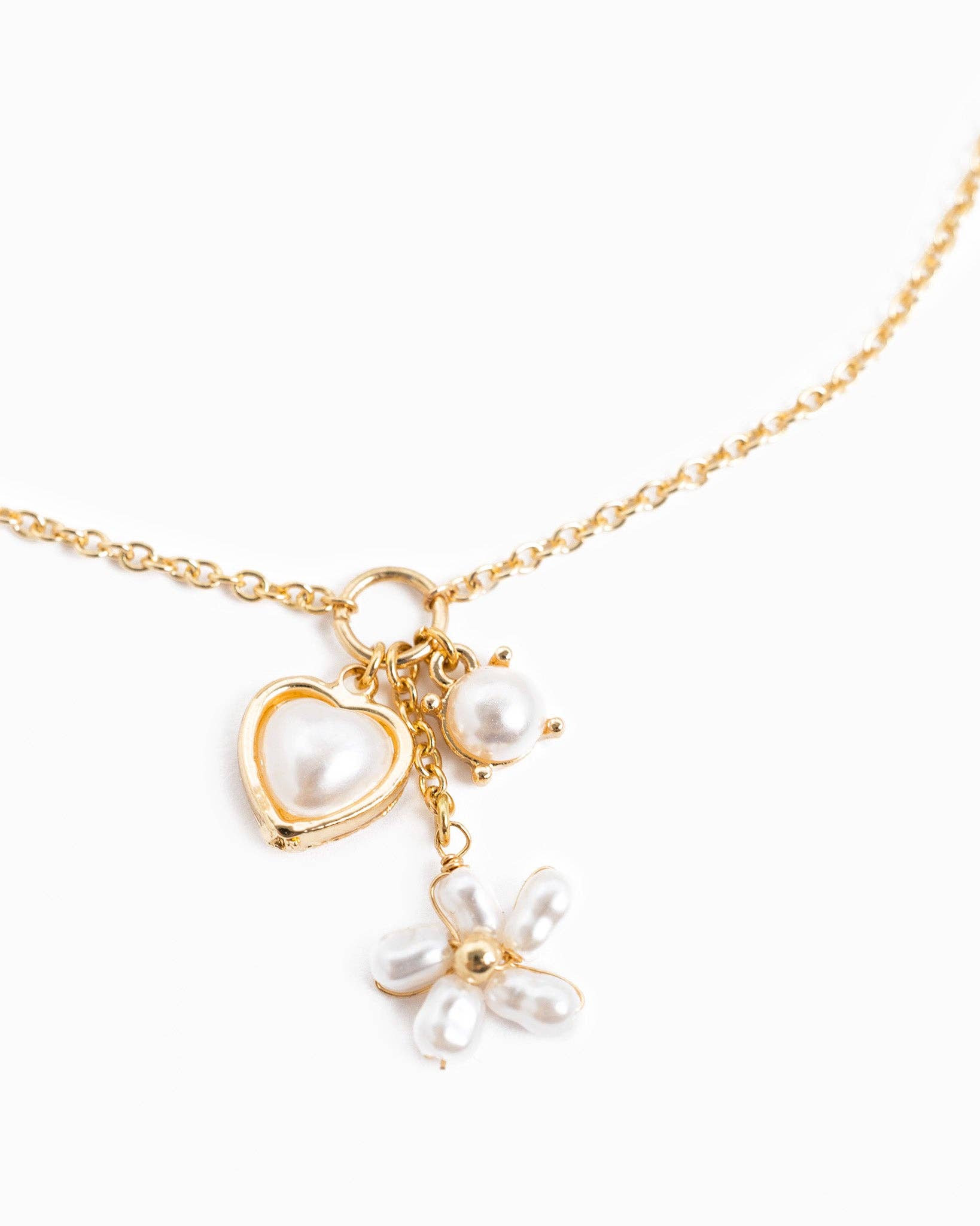Dainty Stone & Pearl Flower Charm Necklace - Rose & Olivia Boutique