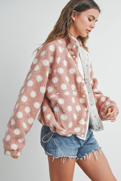 Polka Dot Button Down Jacket -Mauve