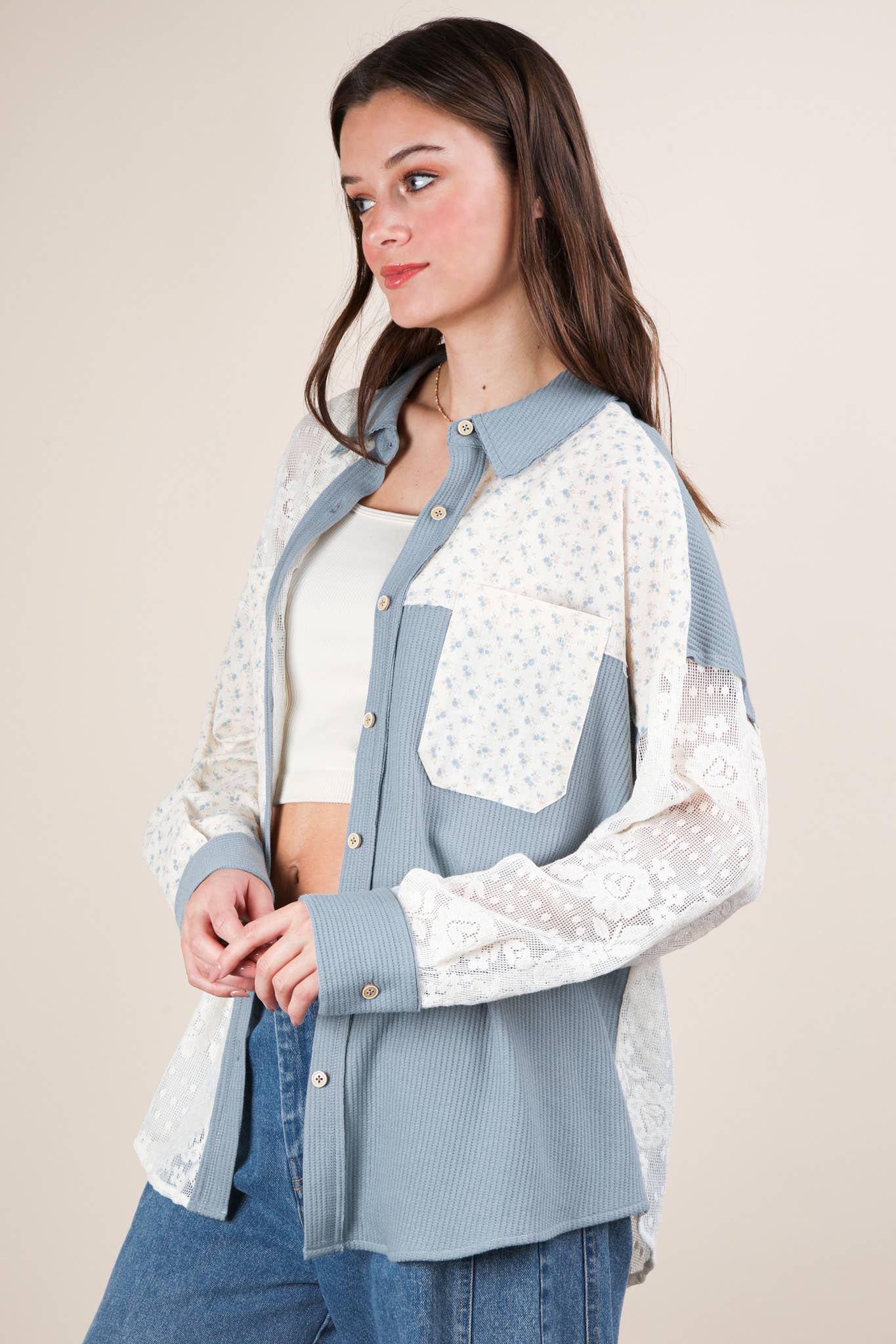 Emily Contrast Ribbed Knit & Lace Top - Rose & Olivia Boutique