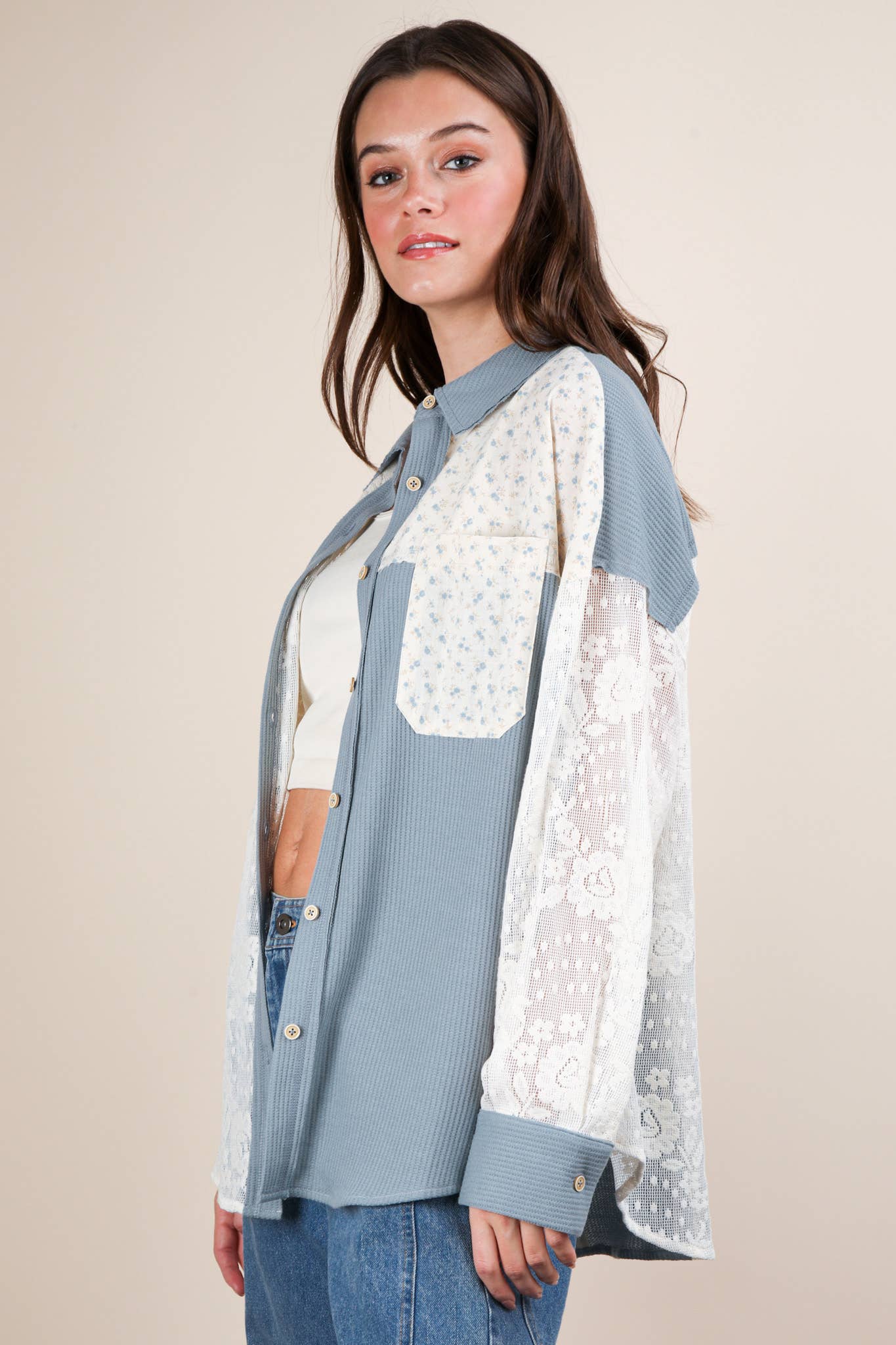 Emily Contrast Ribbed Knit & Lace Top - Rose & Olivia Boutique