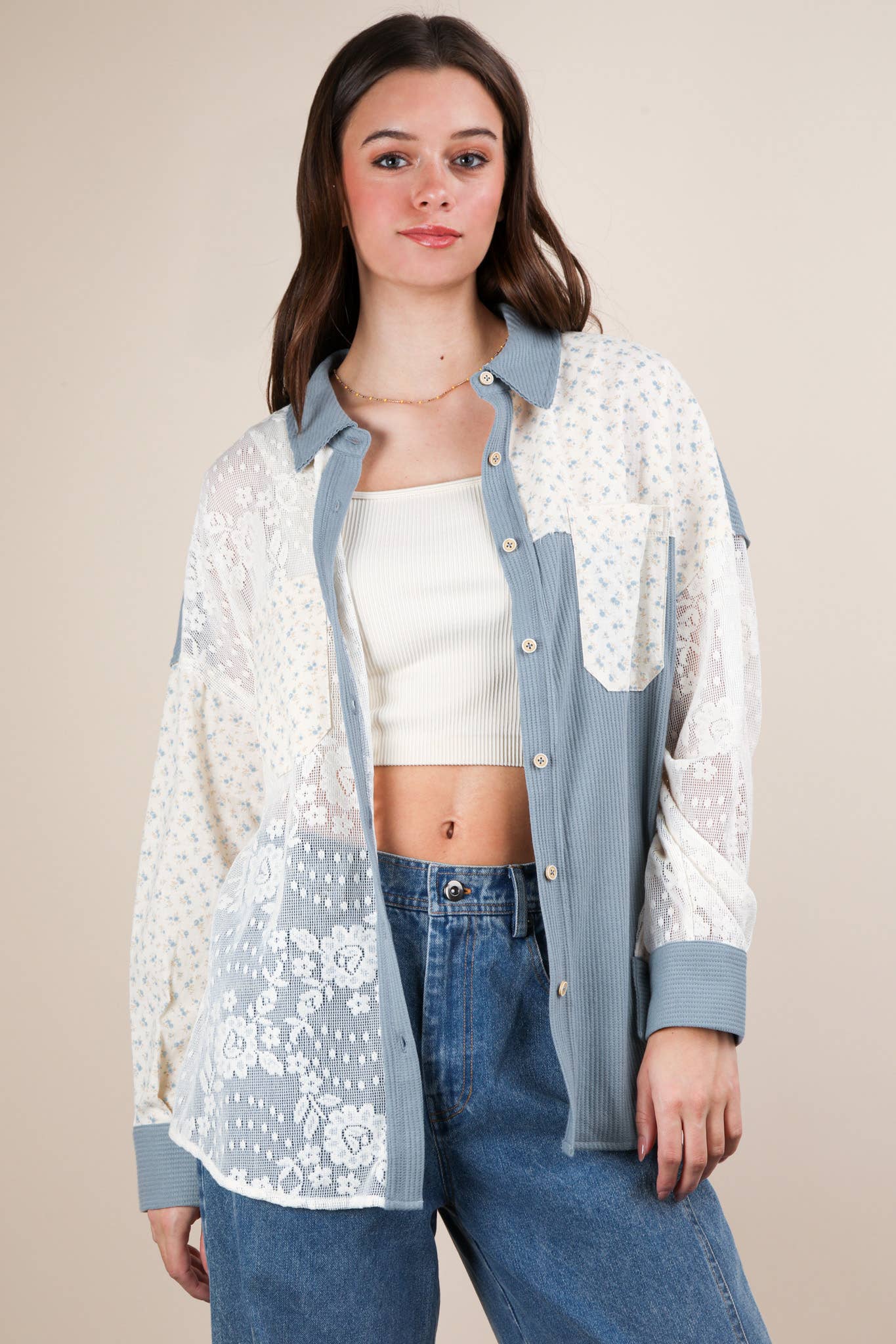 Emily Contrast Ribbed Knit & Lace Top - Rose & Olivia Boutique