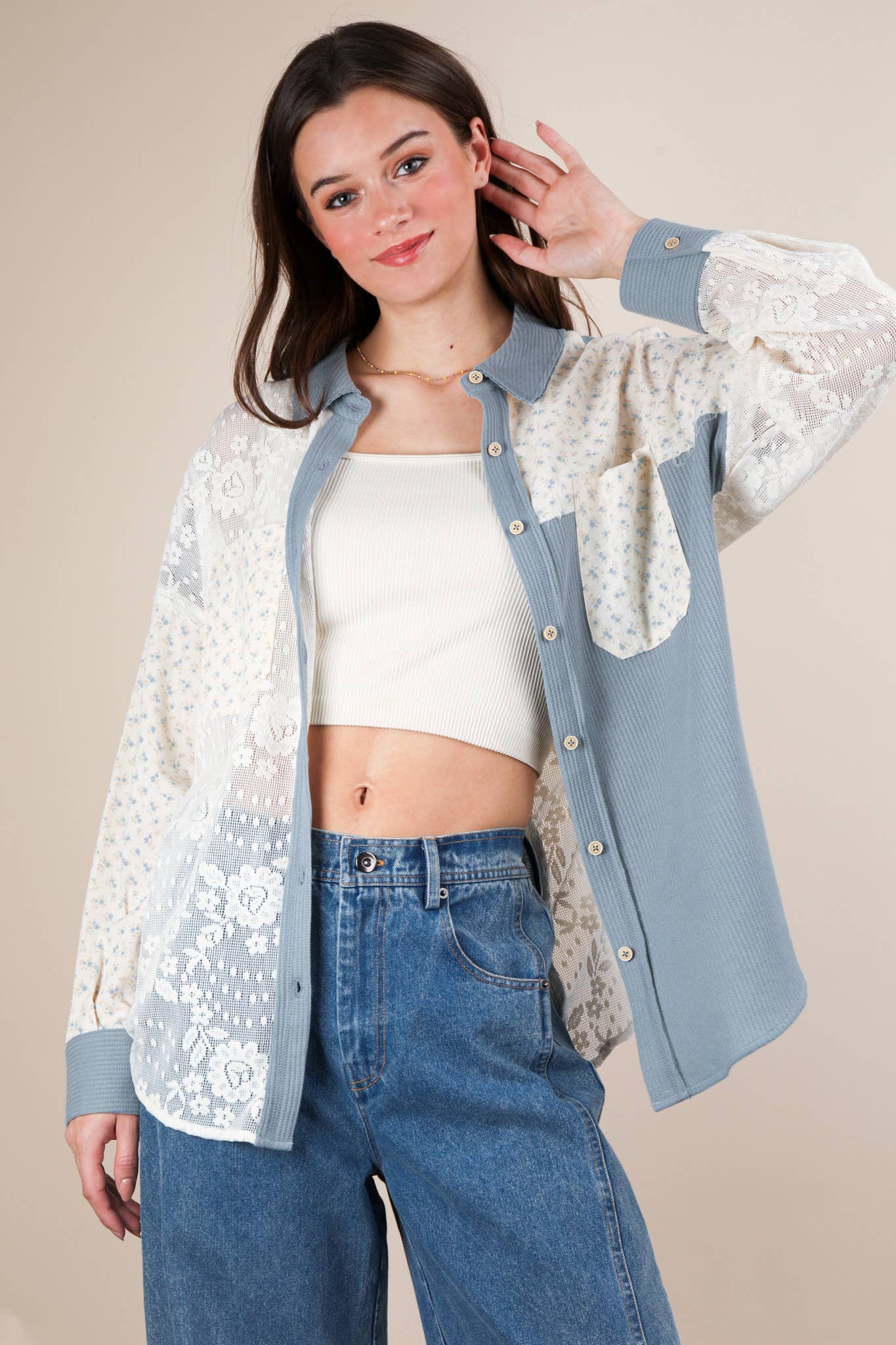 Emily Contrast Ribbed Knit & Lace Top - Rose & Olivia Boutique