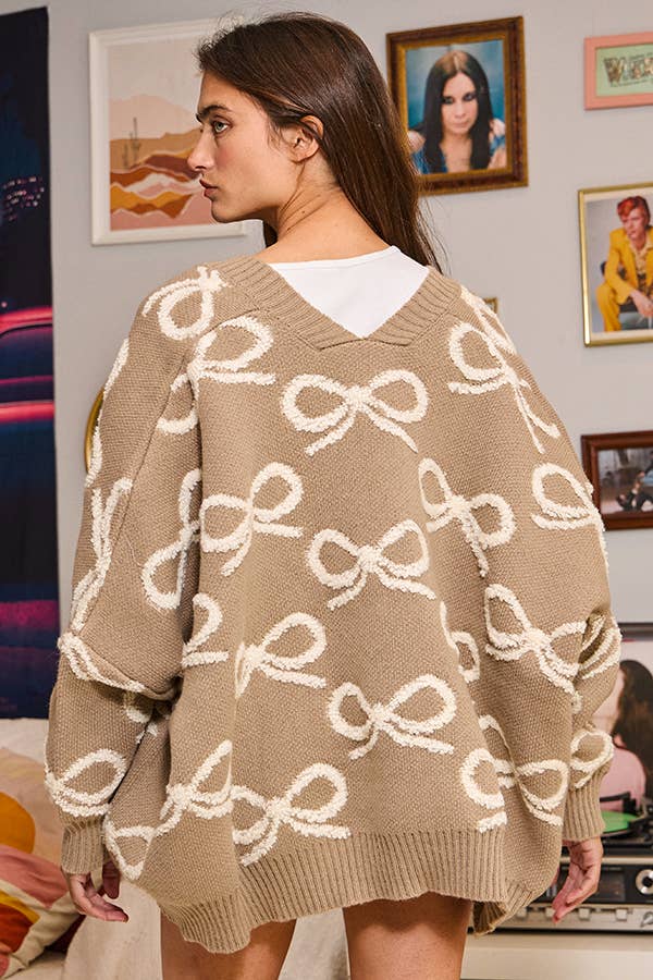 Emma Bow Oversized Cardigan - Rose & Olivia Boutique