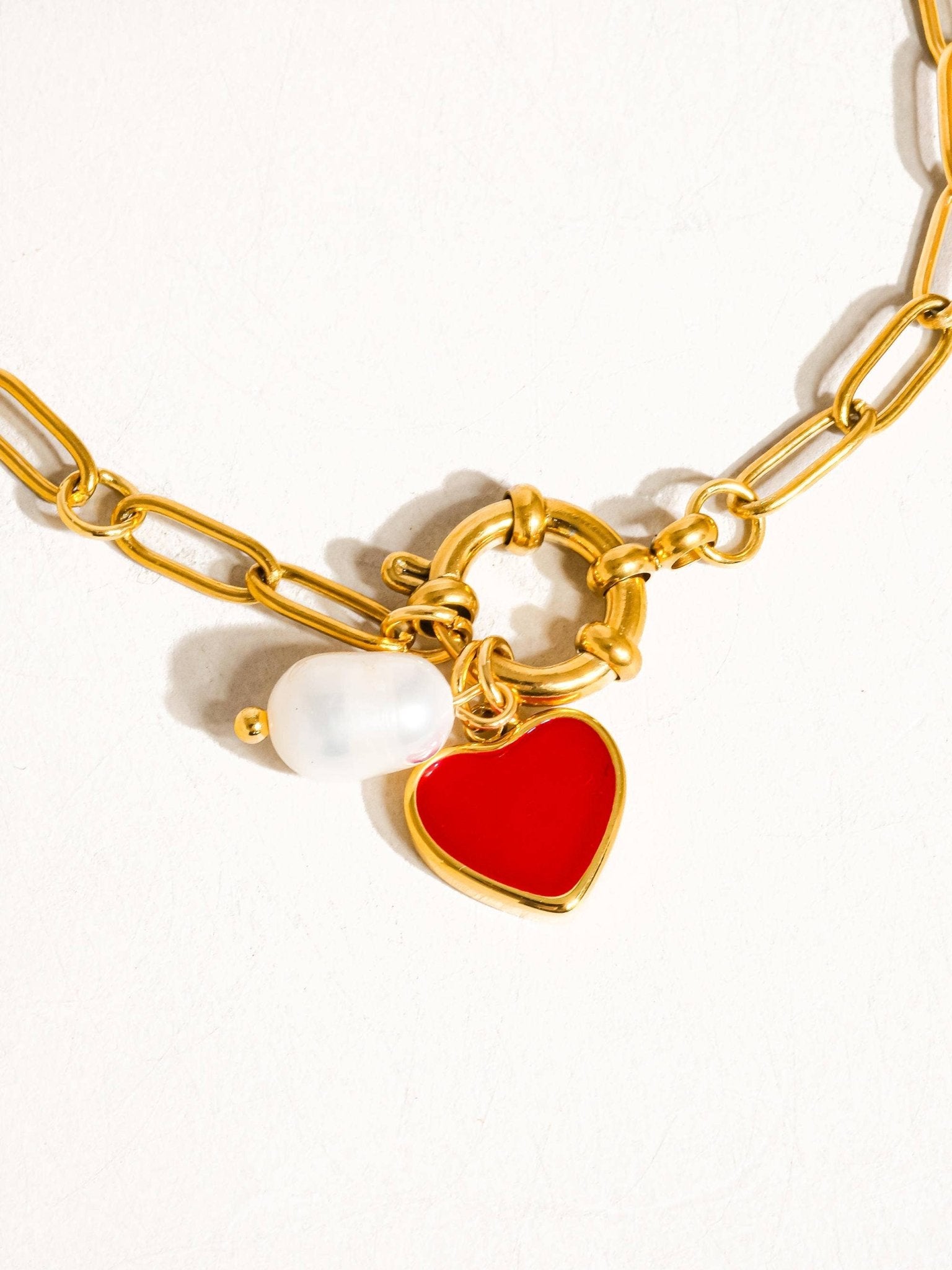 Eulalie 18K Gold Non - Tarnish Heart Pearl Chain Bracelet - Rose & Olivia Boutique