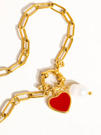 Eulalie 18K Gold Non - Tarnish Heart Pearl Chain Bracelet - Rose & Olivia Boutique