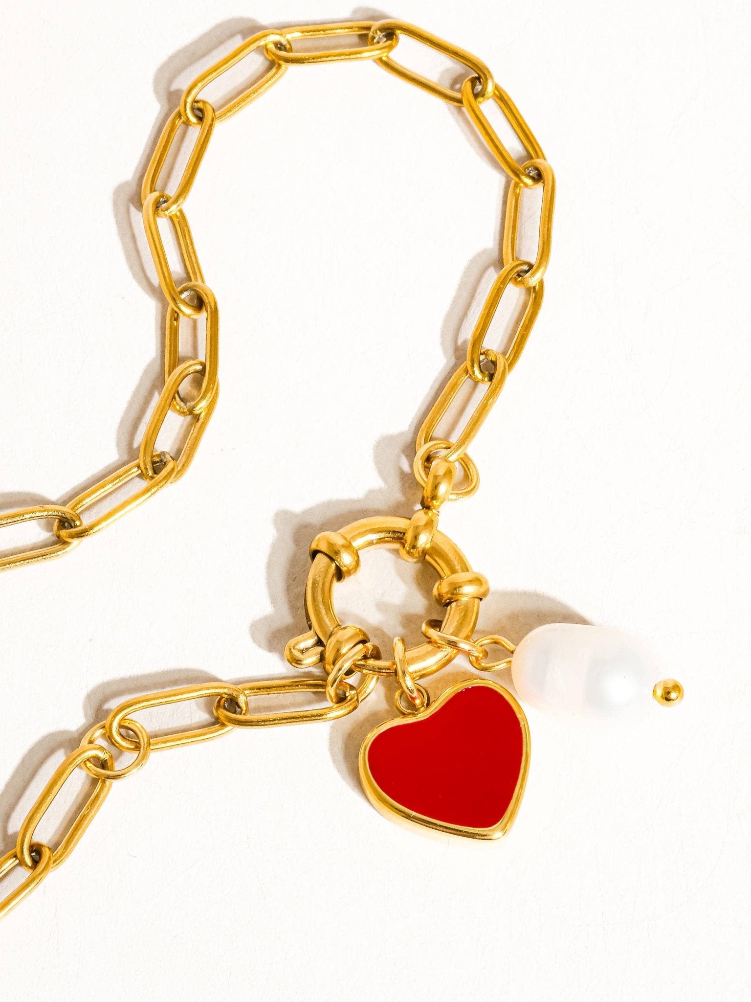 Eulalie 18K Gold Non - Tarnish Heart Pearl Chain Bracelet - Rose & Olivia Boutique