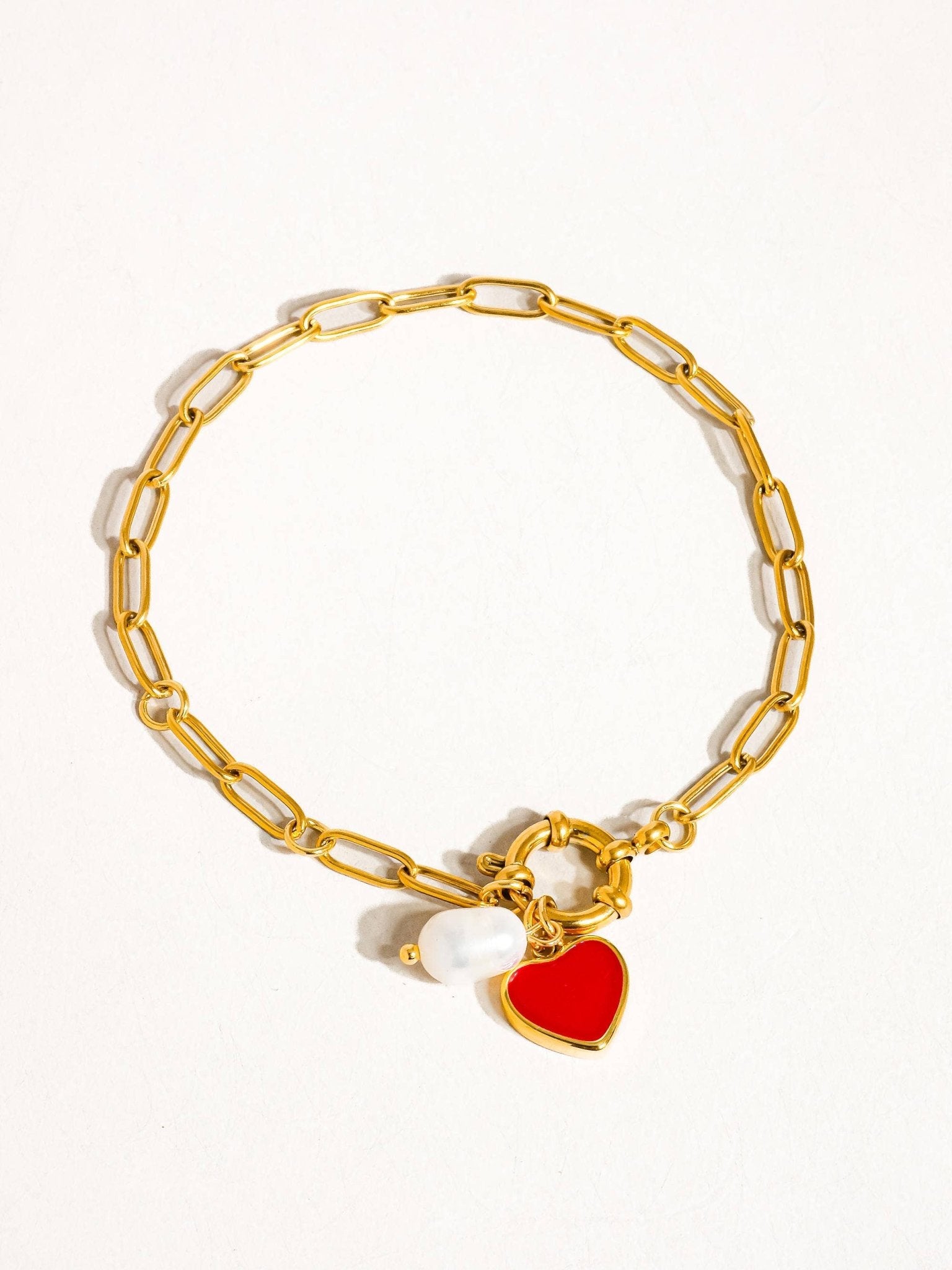 Eulalie 18K Gold Non - Tarnish Heart Pearl Chain Bracelet - Rose & Olivia Boutique