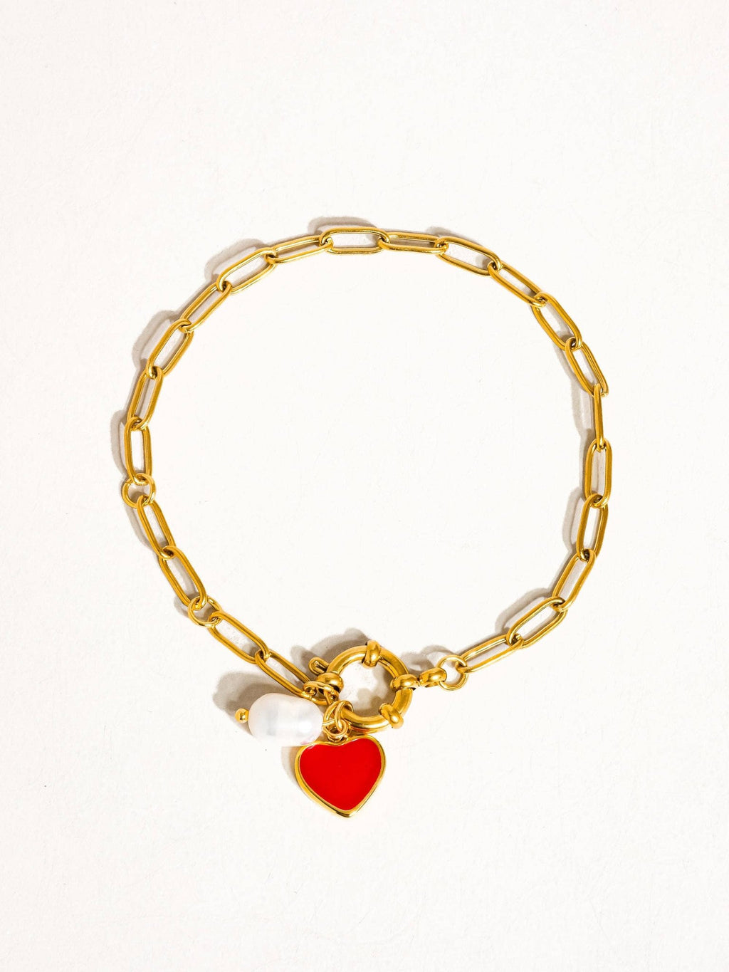 Eulalie 18K Gold Non - Tarnish Heart Pearl Chain Bracelet - Rose & Olivia Boutique