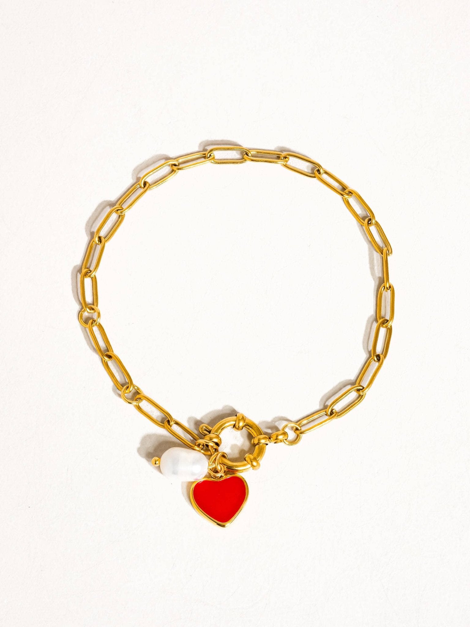 Eulalie 18K Gold Non - Tarnish Heart Pearl Chain Bracelet - Rose & Olivia Boutique