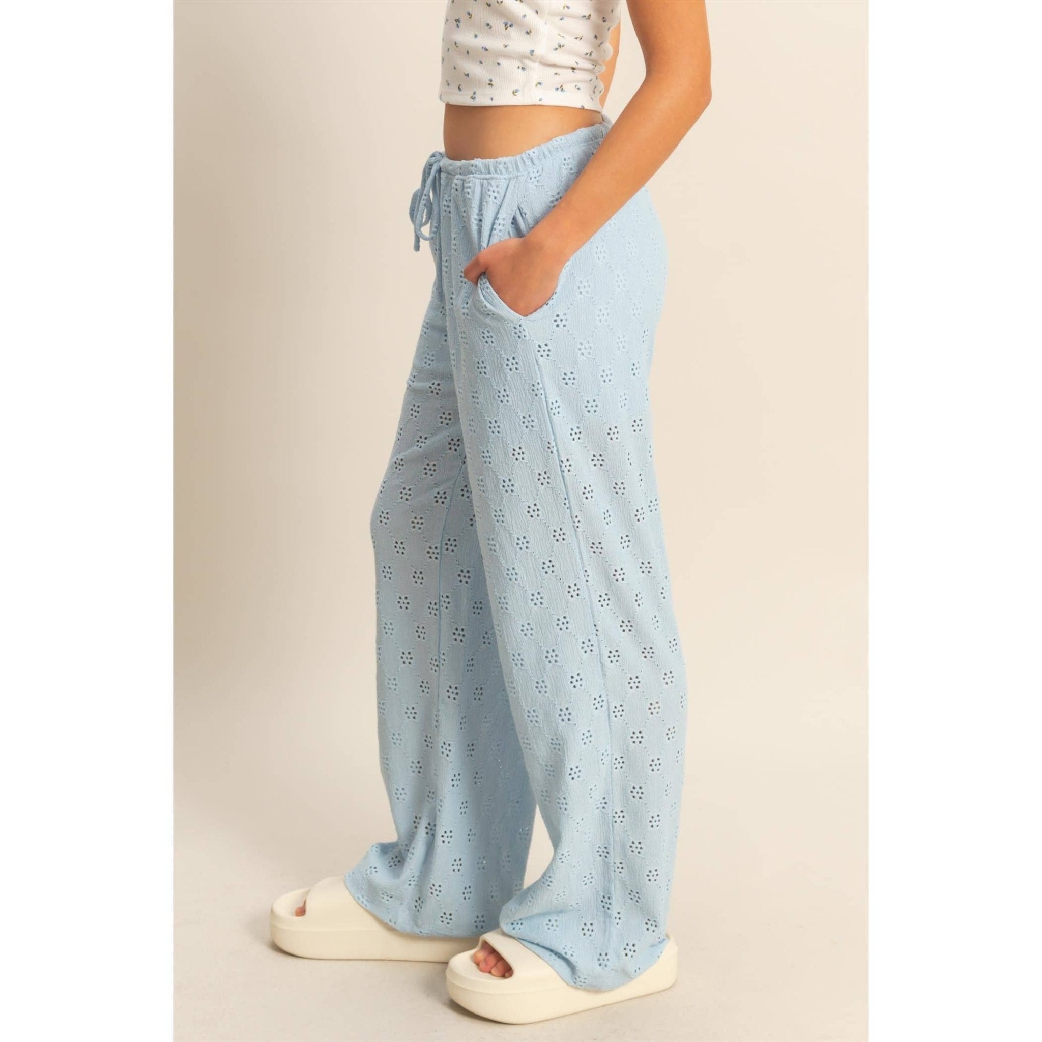 Eyelet Knit High Waist Drawstring Pants - Rose & Olivia Boutique