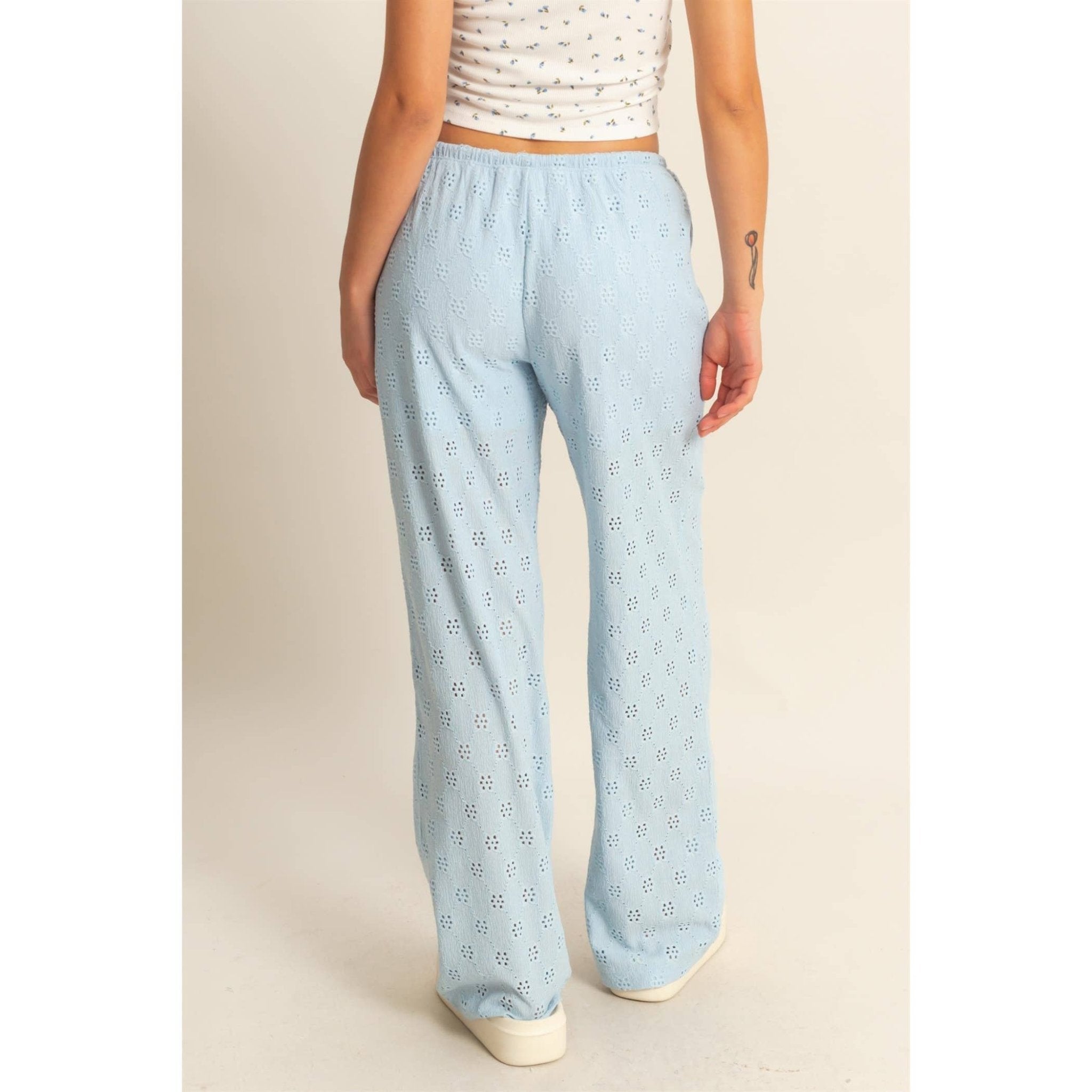 Eyelet Knit High Waist Drawstring Pants - Rose & Olivia Boutique