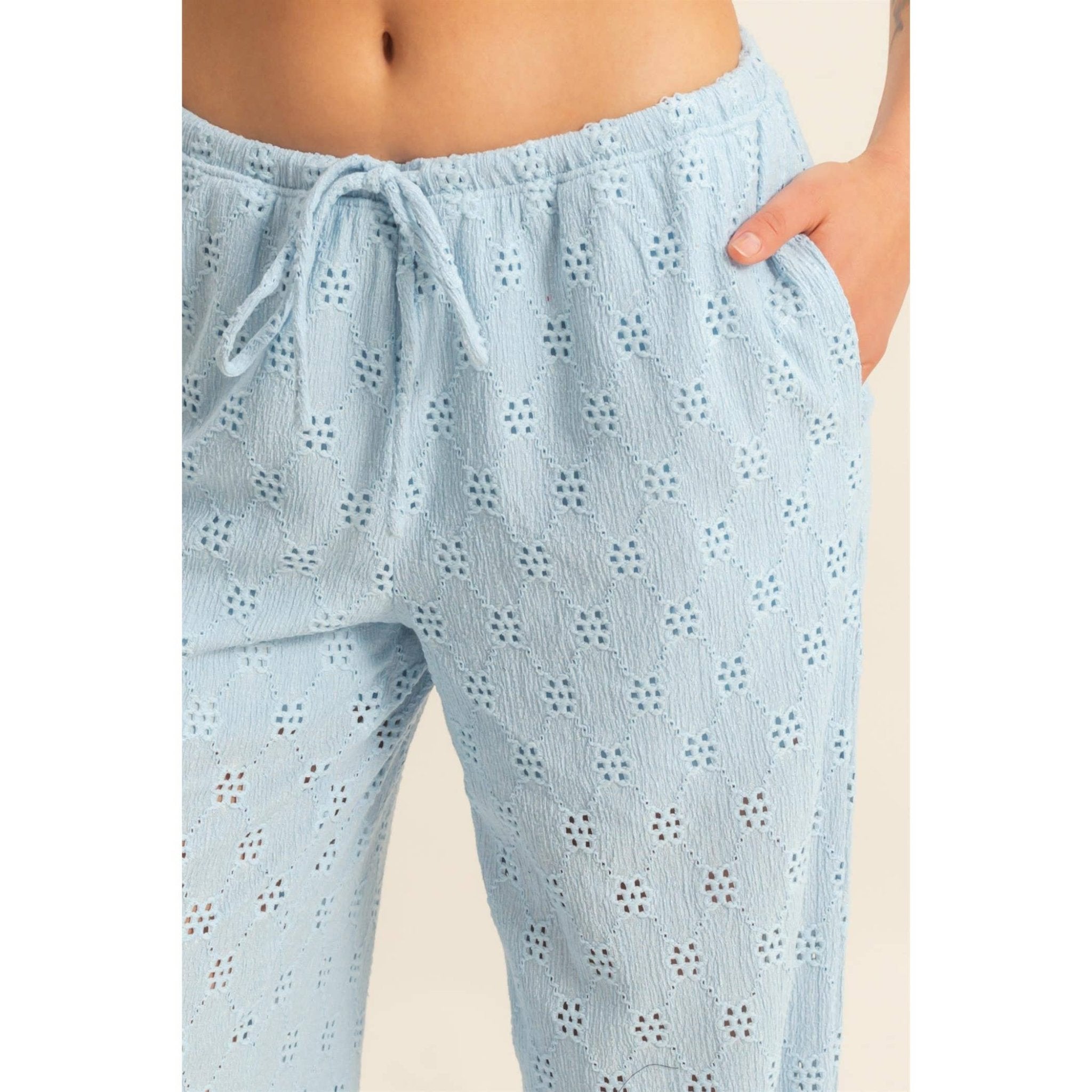 Eyelet Knit High Waist Drawstring Pants - Rose & Olivia Boutique