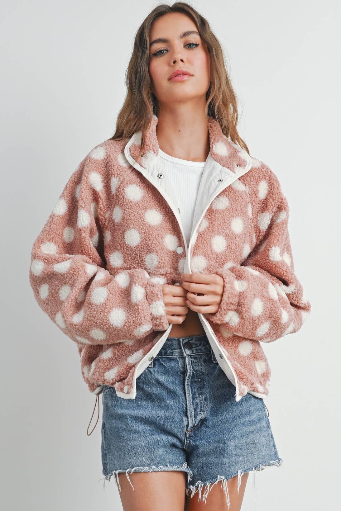 Polka Dot Button Down Jacket -Mauve