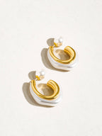 Kinsley 18K Gold Classic Pearl C Hoop Earring - Rose & Olivia Boutique
