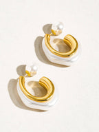 Kinsley 18K Gold Classic Pearl C Hoop Earring - Rose & Olivia Boutique