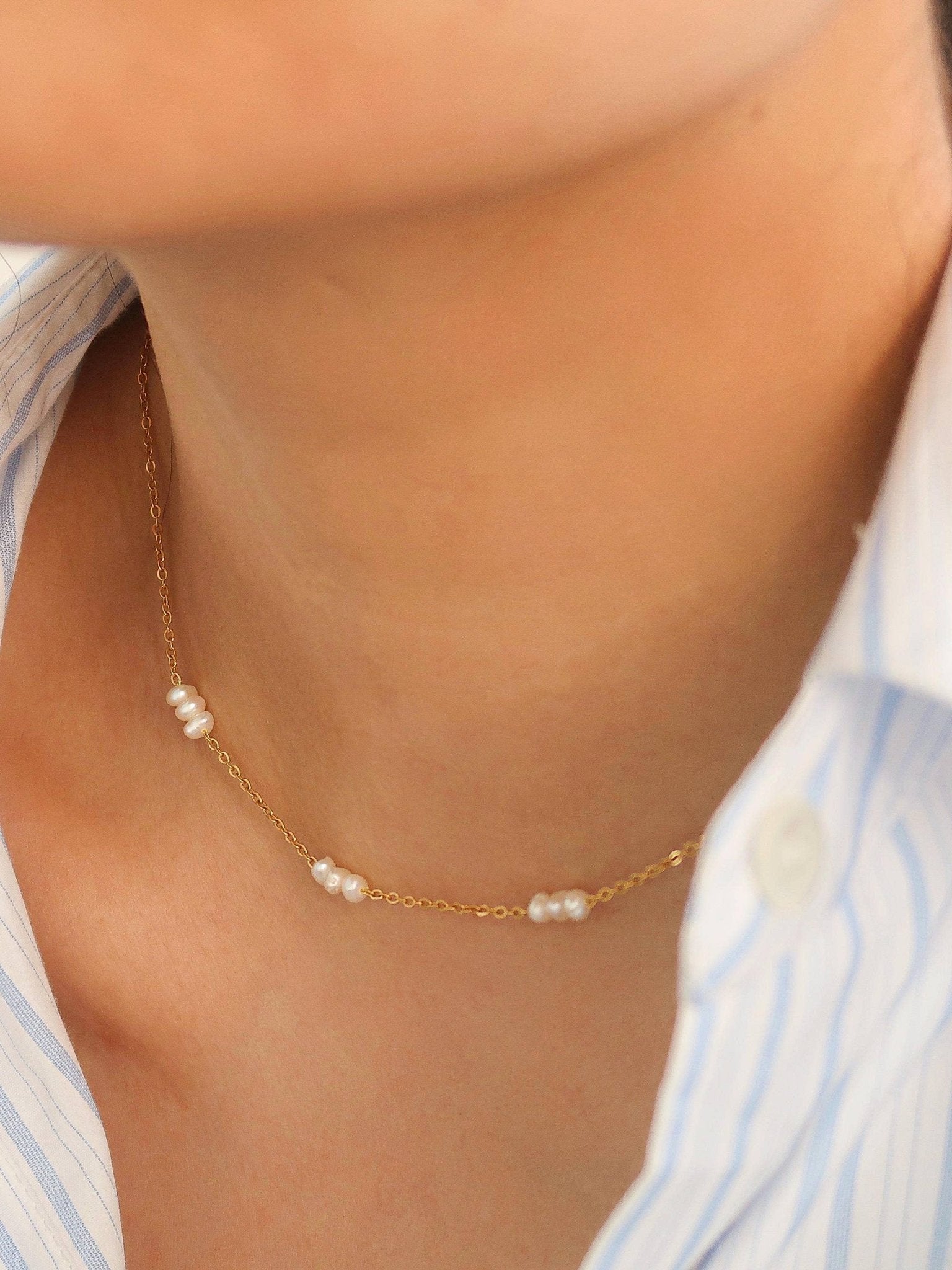 Leilani 18K Non - Tarnish Petite Pearl Choker - Rose & Olivia Boutique