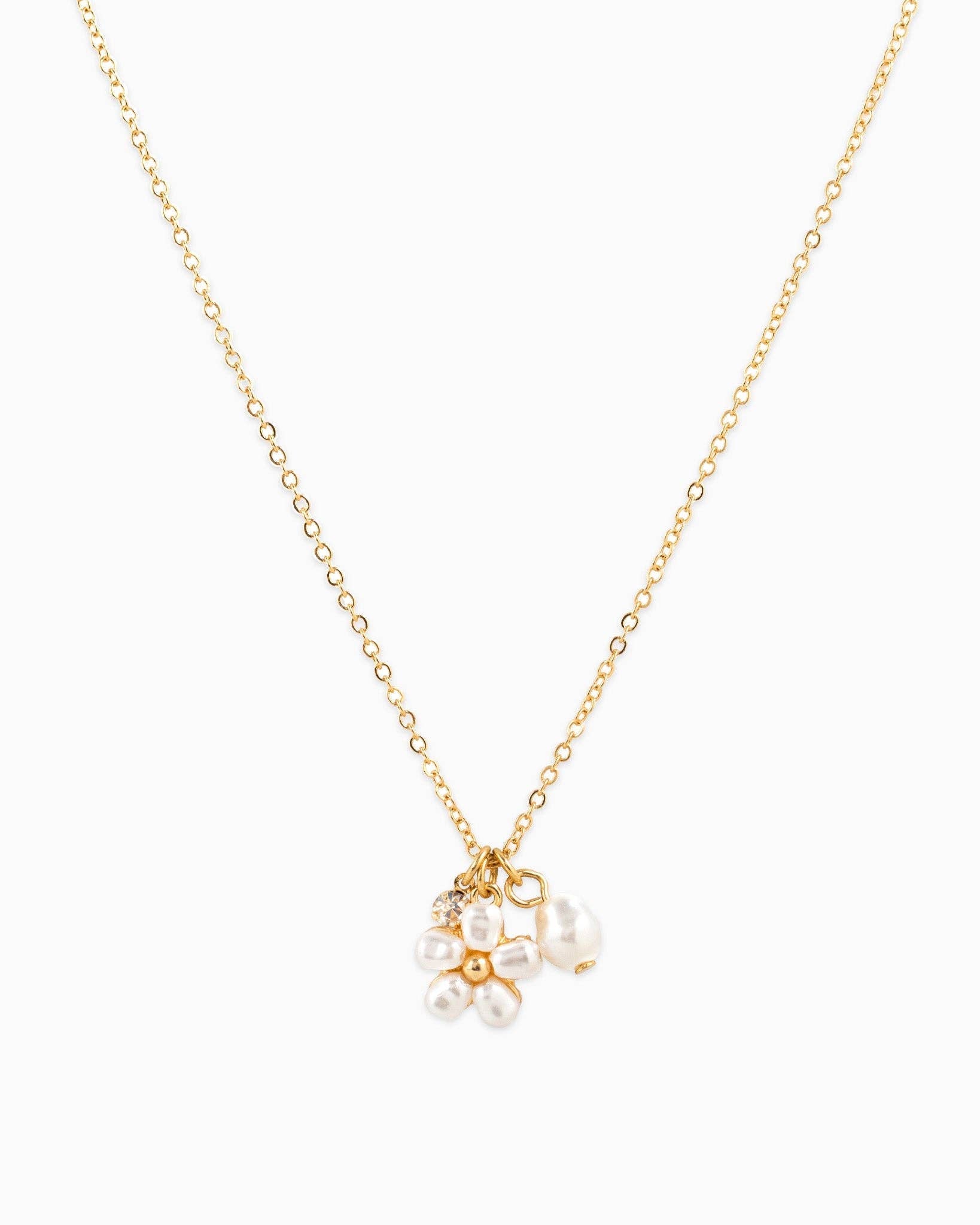 Marie Dainty Stone & Pearl Flower Charm Necklace - Rose & Olivia Boutique