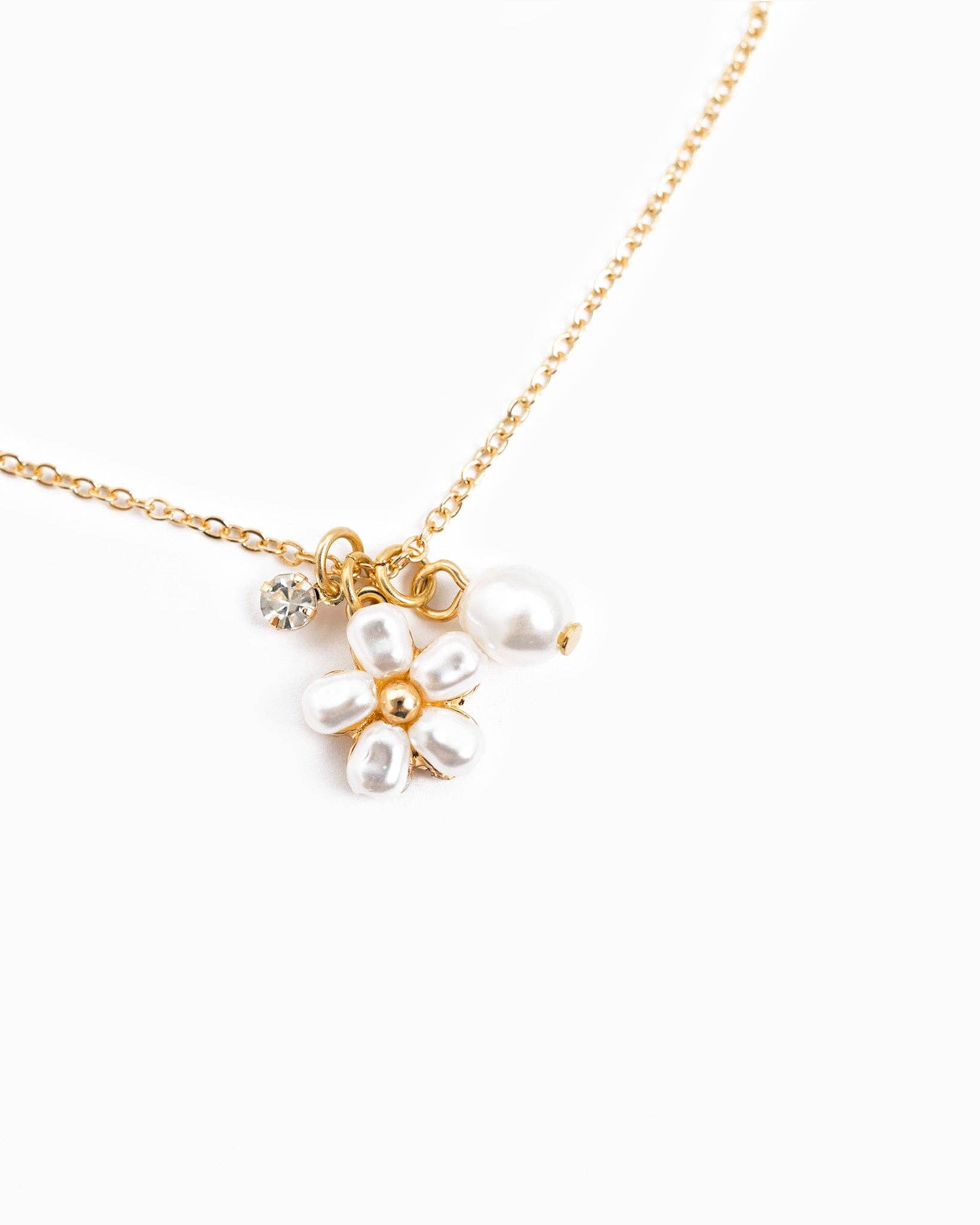 Marie Dainty Stone & Pearl Flower Charm Necklace - Rose & Olivia Boutique