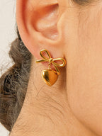 Melody 18K Non - Tarnish Dainty Bow Heart Earring - Rose & Olivia Boutique