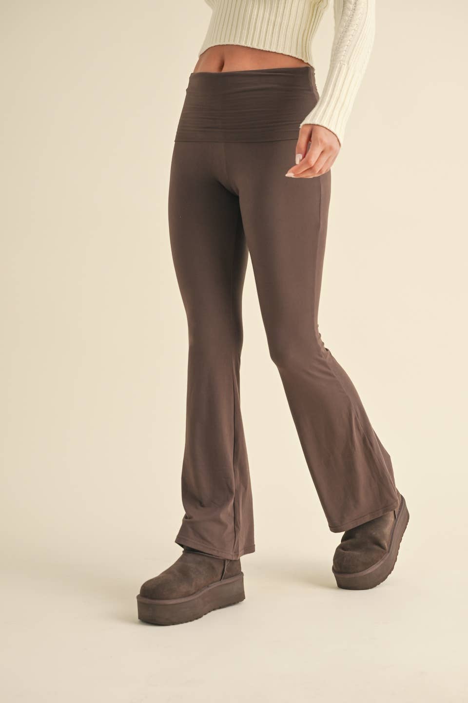 On the go Fold over Flare Pants - Rose & Olivia Boutique